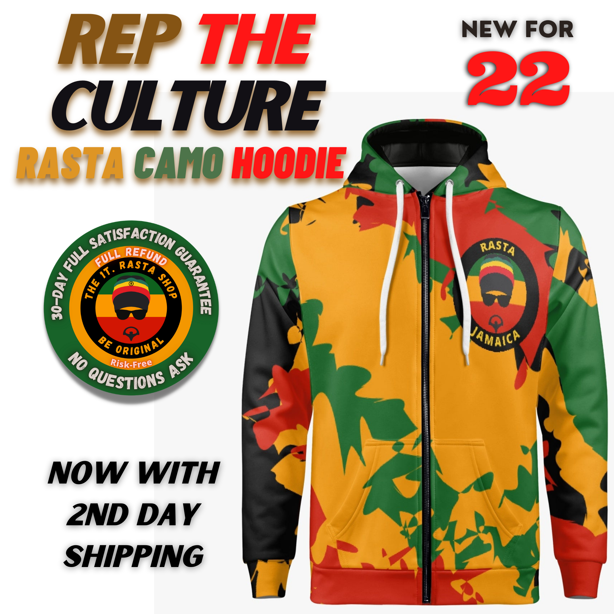 Rasta Shop Camo Men's Full Zip Up Hoodie Main Image